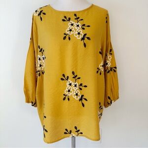 Kindred Women’s Mustard Embroidered Blouse Top Flowers Sunny Cottagecore size 3X